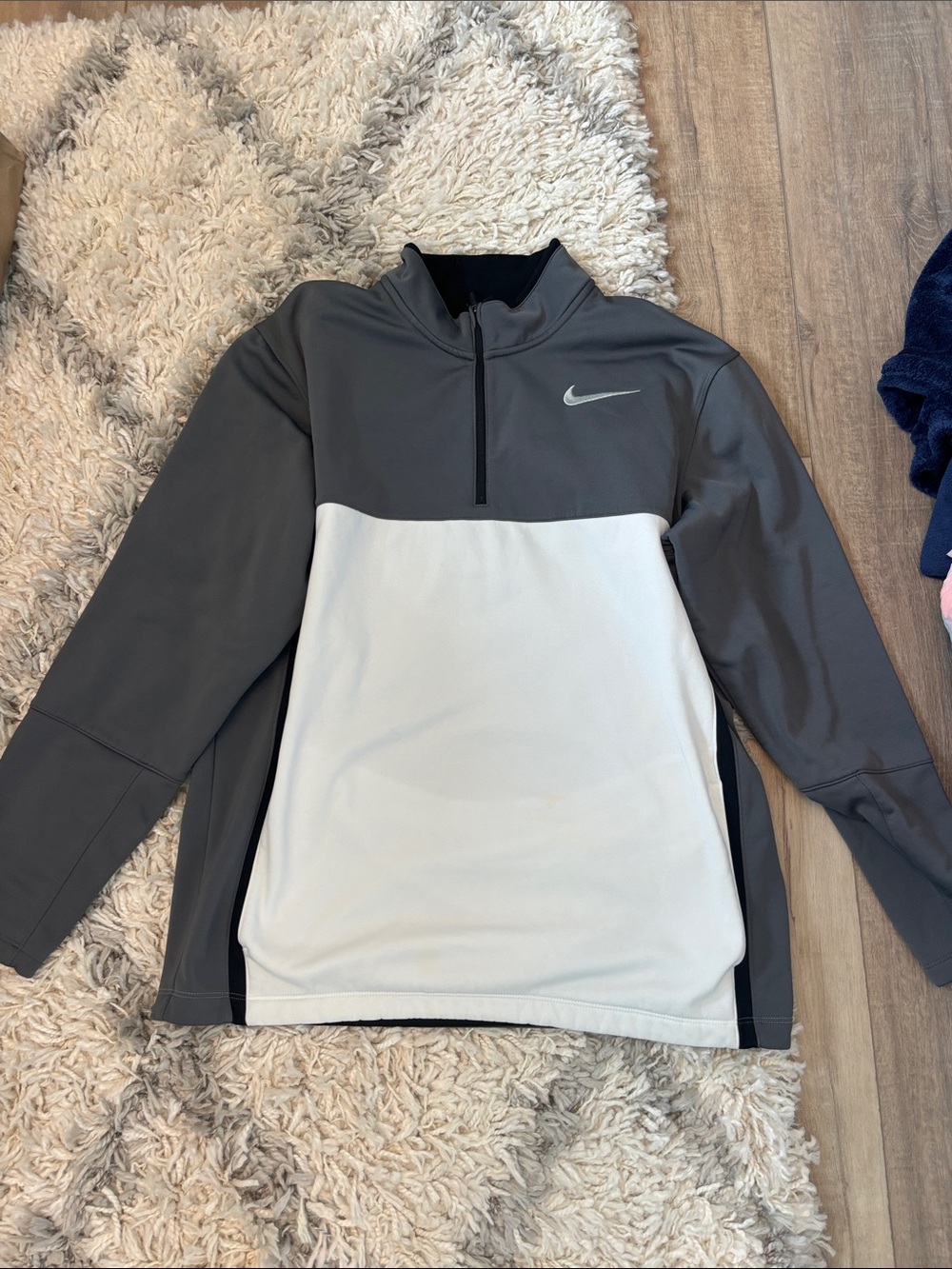 Nike Gray and White Colorblock Half-Zip Pullover
